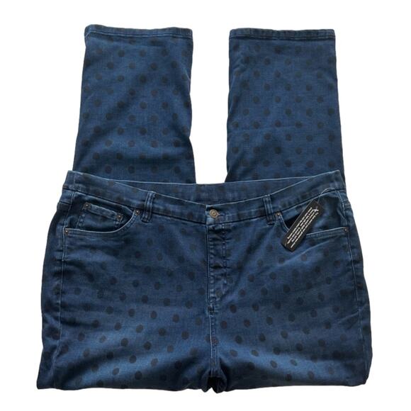 Denim&Co Jeans Blue Black Polka Dots Pull On Denim Jeans Plus Size 22W NEW - Picture 4 of 10